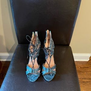 Snakeskin Print Lace Up Heels